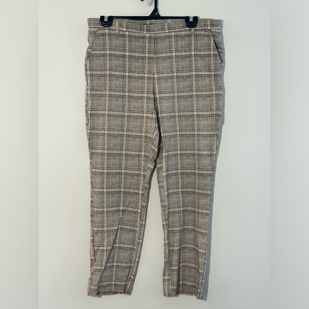 Chapter One Women's Size L Glen Plaid Straight Leg Pants with Pockets